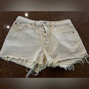 Levi’s 501 pale yellow cut off shorts waist 32 GUC